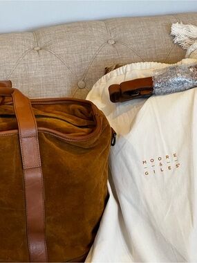 Moore & Giles Men's Suede Travel Duffel Bag in Chestnut Brown